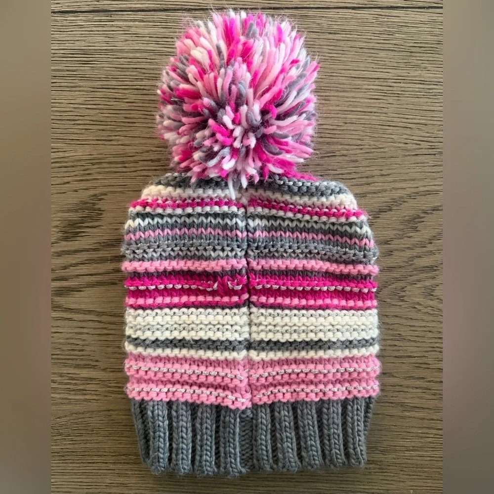 Colorful Striped Pom-Pom Beanie for Kids